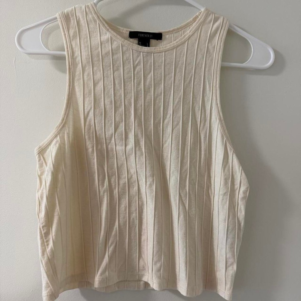 Forever 21 Crop Top Women Large Cream Like New Ribbed Sleeveless Knit